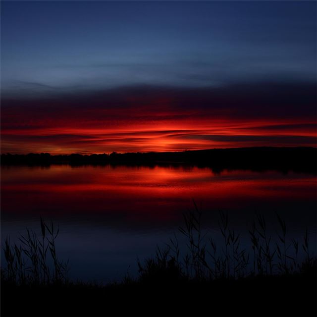 2048x2048 sun setting over a pond near montpellier france - sunset iPad Air Wallpaper