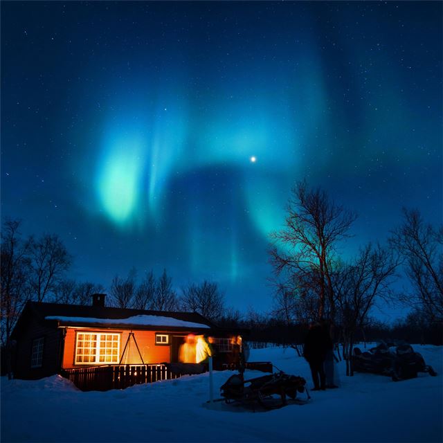 2732x2732 house under aurora northern lights -  iPad Pro Wallpaper