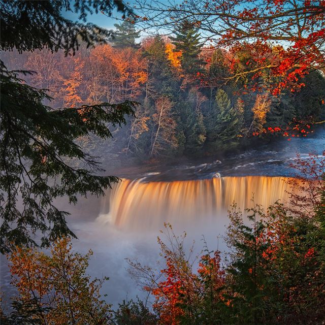 2732x2732 autumn waterfall forest fall 5k -  iPad Pro Wallpaper