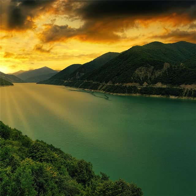 2732x2732 zhinvali reservoir georgia 5k - sunset iPad Pro Wallpaper
