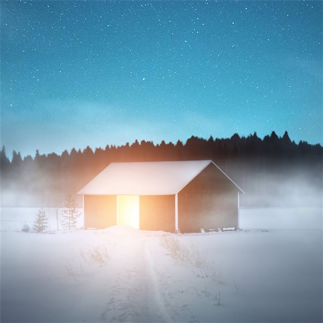 2732x2732 wooden house in snow -  iPad Pro Wallpaper