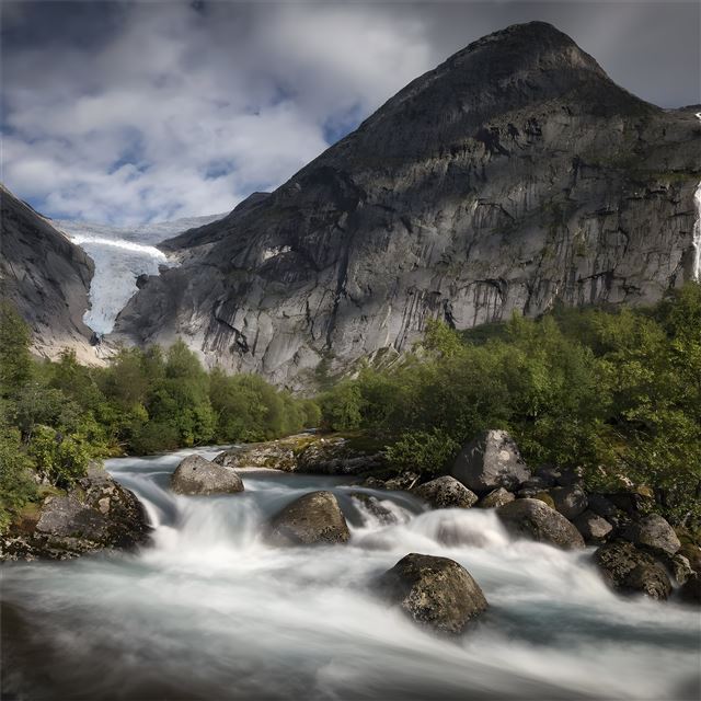2732x2732 glacier trees landscape clouds rocks 5k -  iPad Pro Wallpaper
