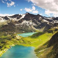 aerial view of mountain landscape 5k wallpaper
