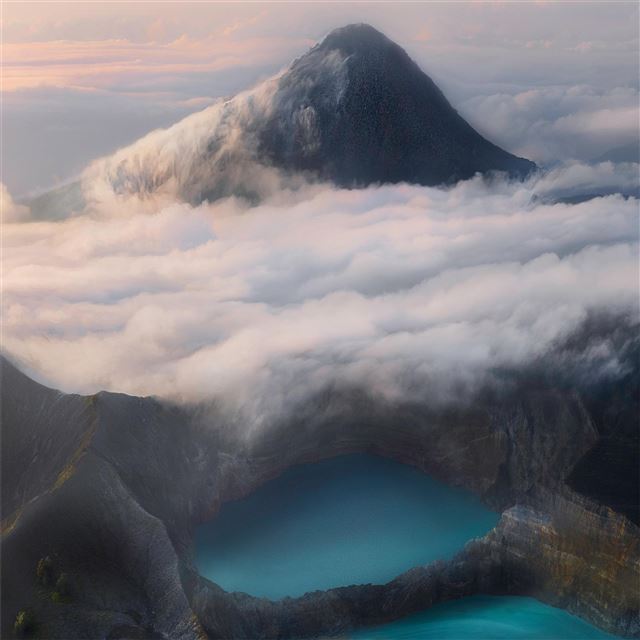 2732x2732 volcanic lakes flores indonesia 4k - volcano iPad Pro Wallpaper