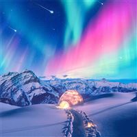 snow winter iceland aurora northern lights wallpaper