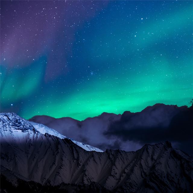 2732x2732 northern lights night sky mountains landscape 4k -  iPad Pro Wallpaper