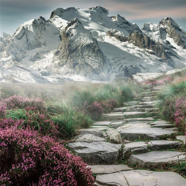 2732x2732 fog mountains road sky snow 5k - sky iPad Pro Wallpaper