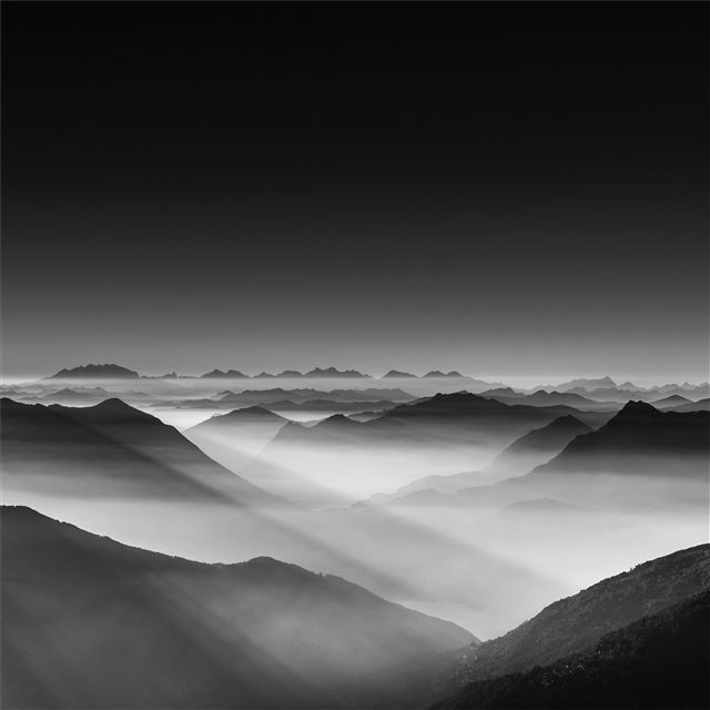 2732x2732 haze mountain landscape monochrome 5k -  iPad Pro Wallpaper