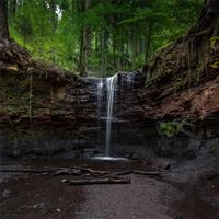 waterfall forest 8k wallpaper