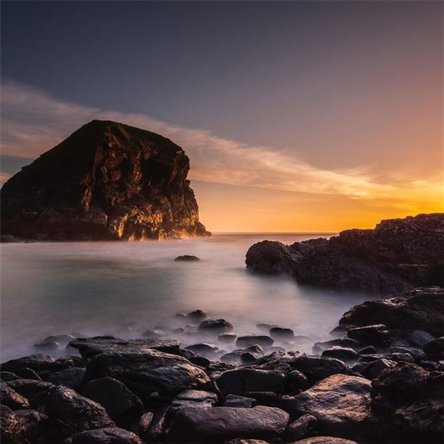2732x2732 beach rocks clouds golden hour 5k - beach iPad Pro Wallpaper