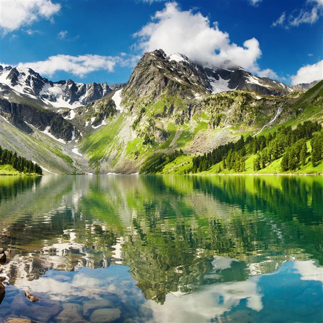 2732x2732 Lake Mountains Grass Sky Summer -  iPad Pro Wallpaper