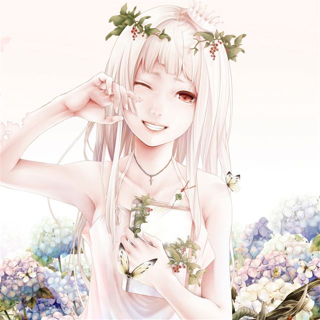 2732x2732 Bouno Satoshi Art Girl Flowers -  iPad Pro Wallpaper
