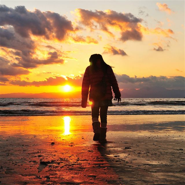 2732x2732 Sea Beach Light Sunset People Walk Alone -  iPad Pro Wallpaper
