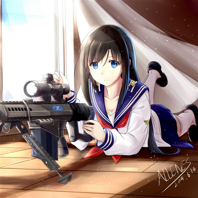 2732x2732 Girl Anime Automaton Guns Uniforms -  iPad Pro Wallpaper