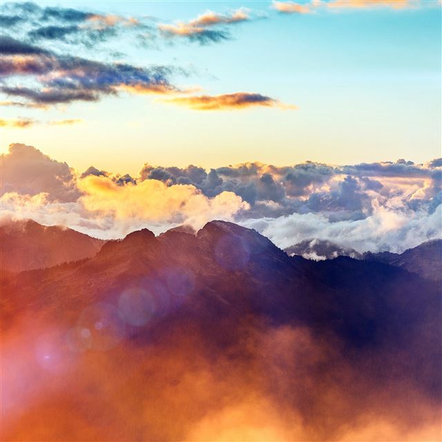 2732x2732 Red Mountain Morning Fog Sky Flare -  iPad Pro Wallpaper