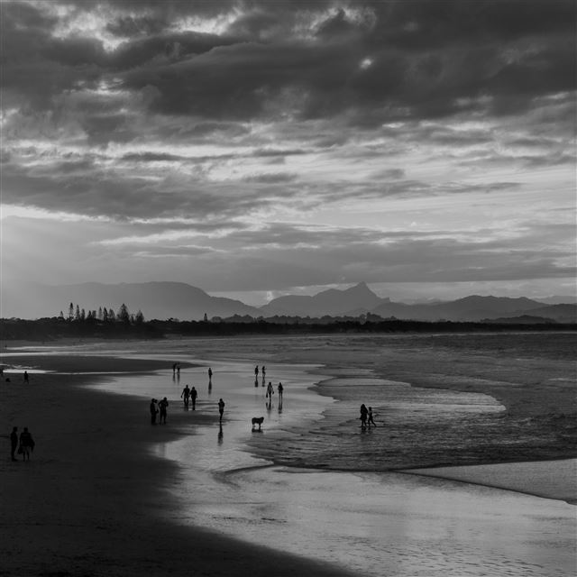 2732x2732 Sea Sunset Beach Dawn Summer Dark Bw - landscape iPad Pro Wallpaper