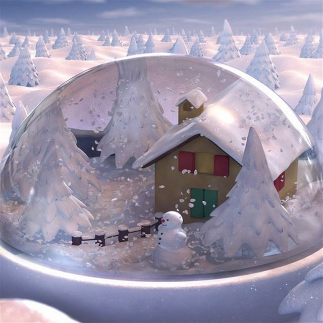 2732x2732 Christmas gift glass snowman snow house fur trees -  iPad Pro Wallpaper
