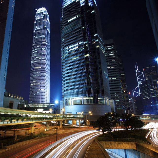 2732x2732 City night road skyscrapers - road iPad Pro Wallpaper