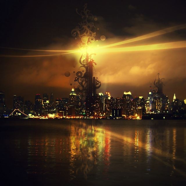 2732x2732 City patterns tower river evening - tower iPad Pro Wallpaper