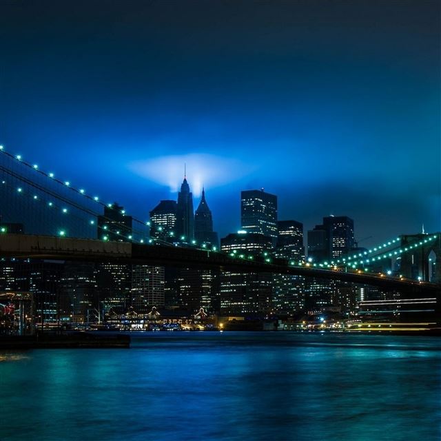 2732x2732 City night lights river bridge - cyan iPad Pro Wallpaper