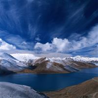 Sky mountains hills river clouds bends water iPad Pro wallpaper