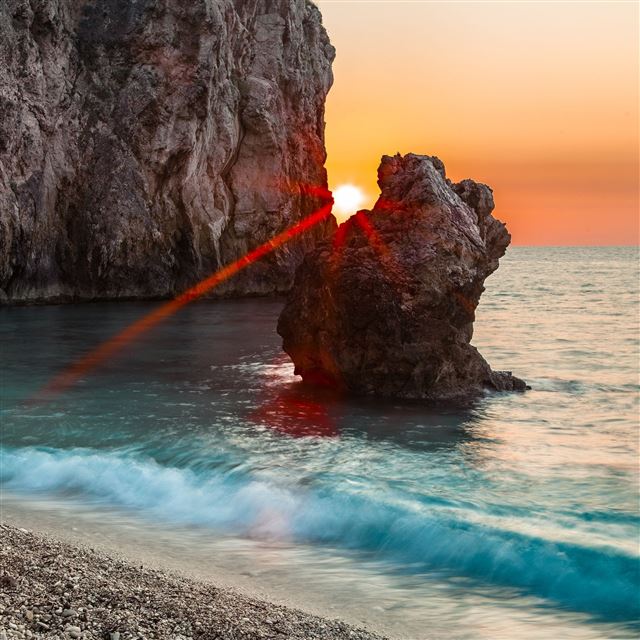 2732x2732 Sun beams rocks block progal sea coast stones wave - coast iPad Pro Wallpaper