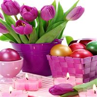 Easter holiday eggs tulips candles basket wallpaper