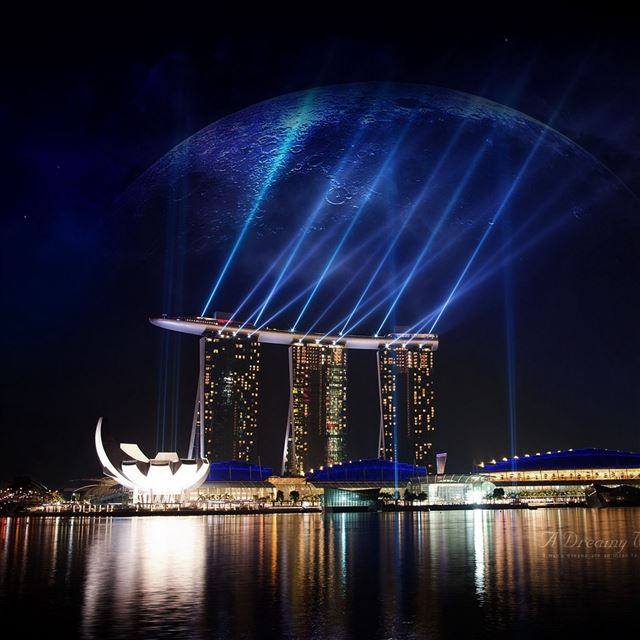 2732x2732 Night lights water reflection pond - water iPad Pro Wallpaper