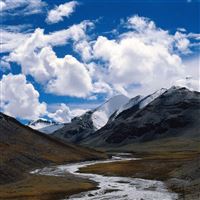 Mountains river bends clouds iPad Pro wallpaper