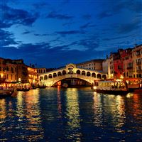 Venice canal gondola boat night lights wallpaper