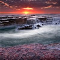 Water rocks streams coast blocks sun iPad wallpaper