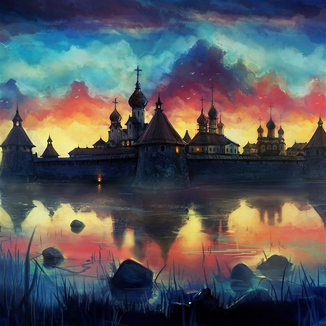 2732x2732 Drawing paint monastery sky -  iPad Pro Wallpaper