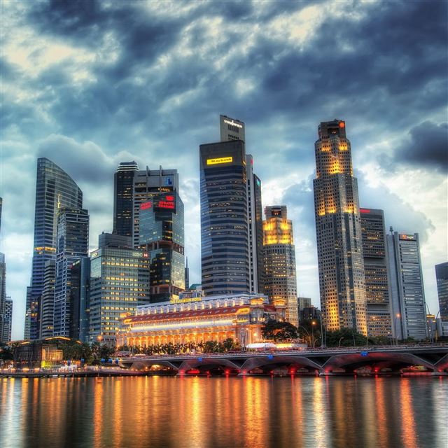 2732x2732 City night river beach skyscrapers - cyan iPad Pro Wallpaper