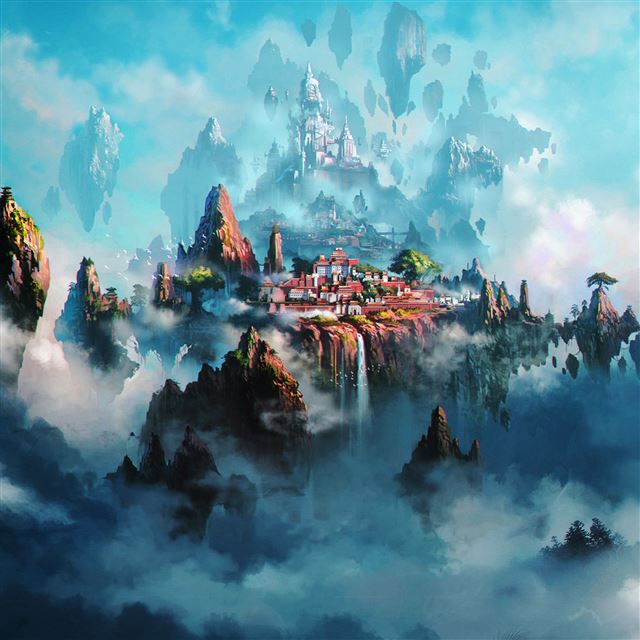 2732x2732 Cloud town fantasy anime -  iPad Pro Wallpaper