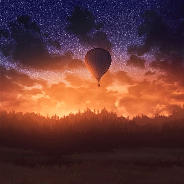 2732x2732 air balloons sunrise sky forest 4k - air balloon iPad Pro Wallpaper