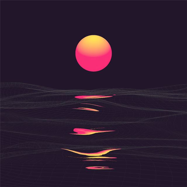 2732x2732 retrowave sunrise reflection clear sky 4k -  iPad Pro Wallpaper