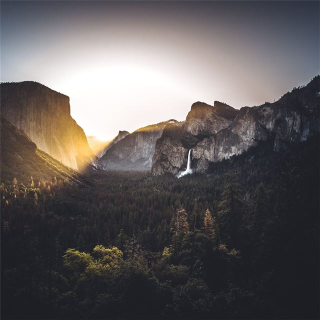 2732x2732 waterfall light flare nature outdoors yosemite 5k - mountains iPad Pro Wallpaper
