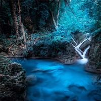 forest dreamy waterfall 4k wallpaper