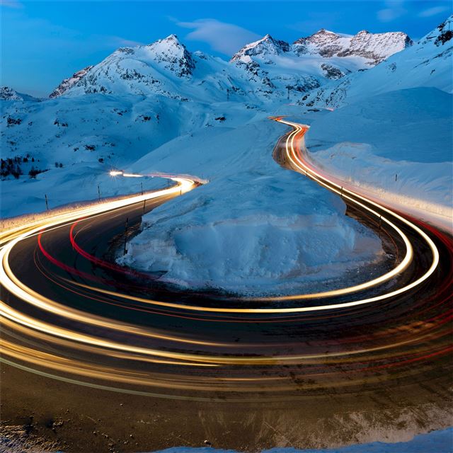 2732x2732 winter road long exposure snow 4k - winter iPad Pro Wallpaper