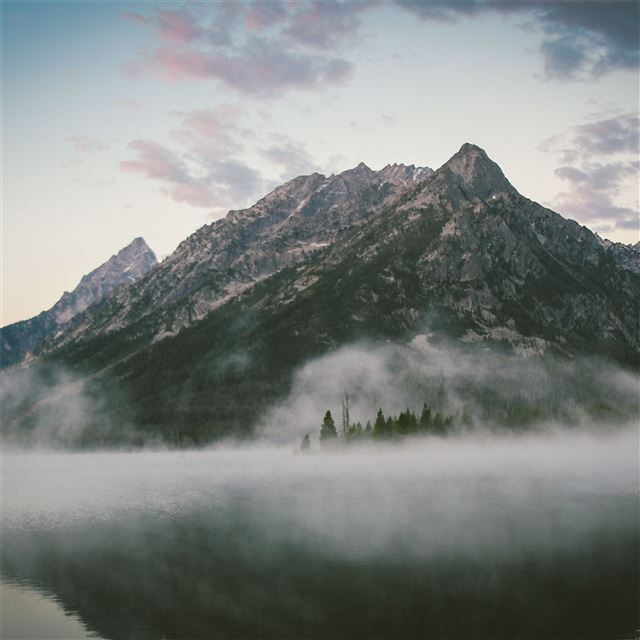 1024x1024 majestic mountains by lake 5k - mountains iPad Wallpaper