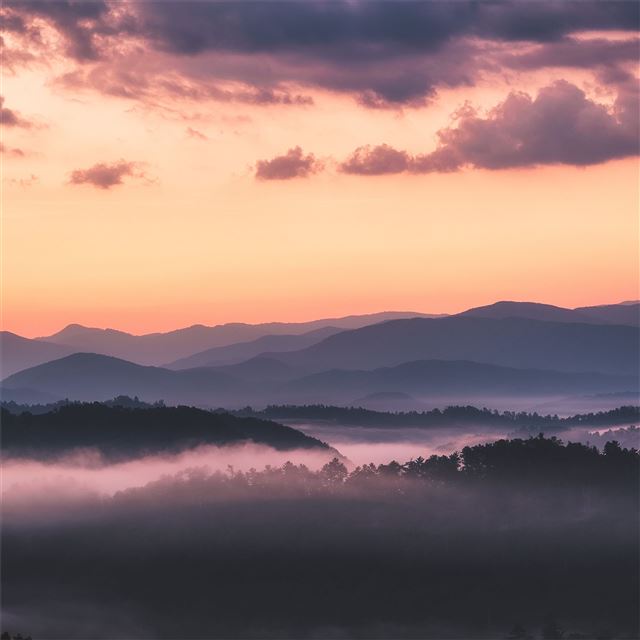 1024x1024 landscape mountains clouds sky trees sunrise 5k - mountains iPad Wallpaper