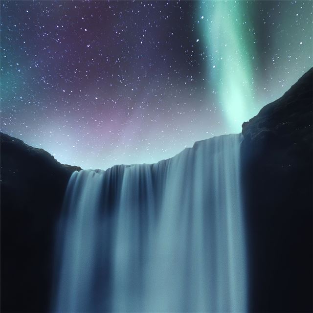 1024x1024 waterfall aurora northern lights 4k - stars iPad Wallpaper