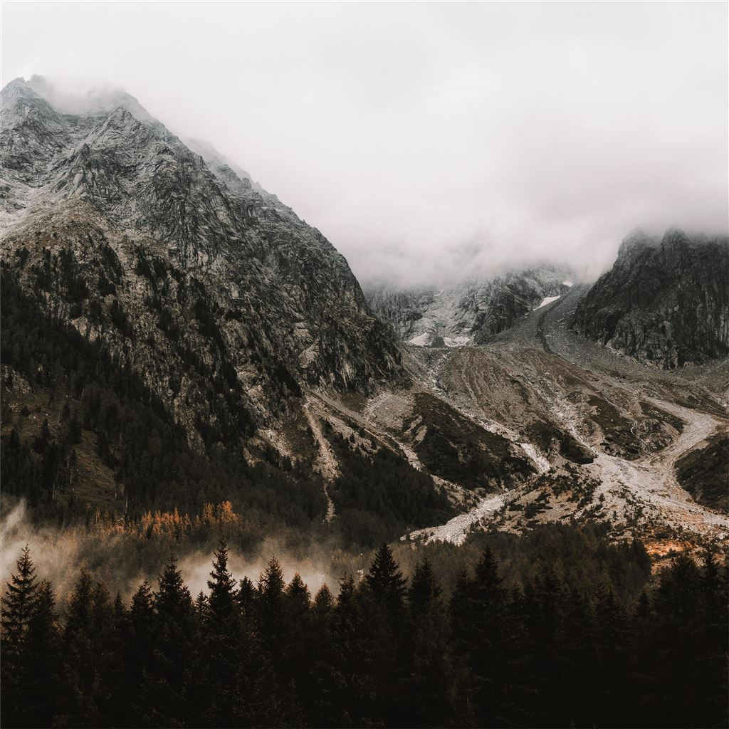 mountains peak landscape rocks snow trees 5k iPad Wallpapers Free Download