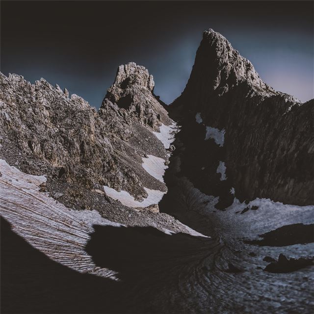 1024x1024 dark mountains covered by snow 5k - mountains iPad Wallpaper