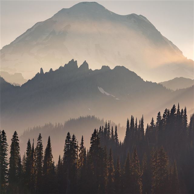 1024x1024 mount rainier sun beams 5k - mountains iPad Wallpaper