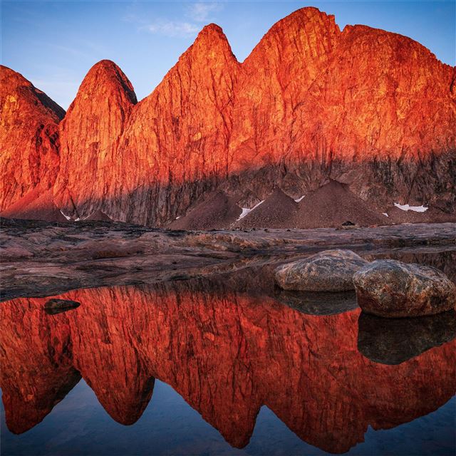 1024x1024 bjorne islands sunrise greenland 5k - reflection iPad Wallpaper