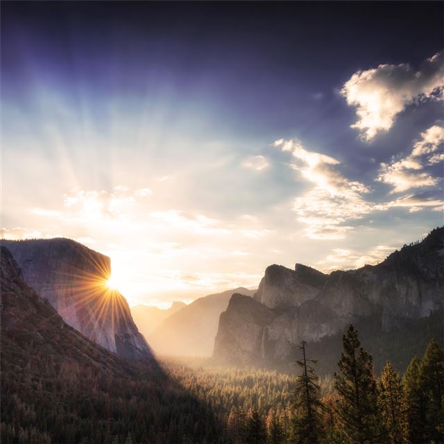 1024x1024 yosemite sunrise from tunnel view 5k - national park iPad Wallpaper