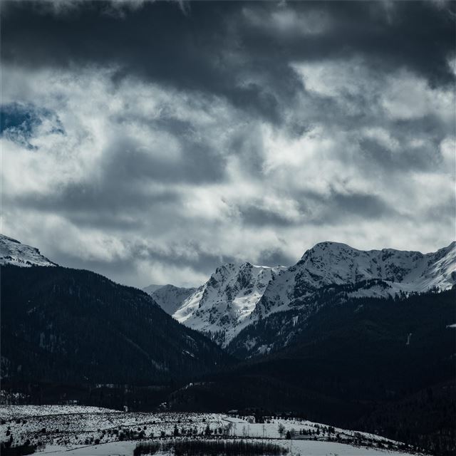 1024x1024 cloudy mountain scenery 5k -  iPad Wallpaper