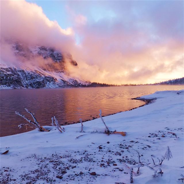 1024x1024 sunset frozen lake evening - sunset iPad Wallpaper