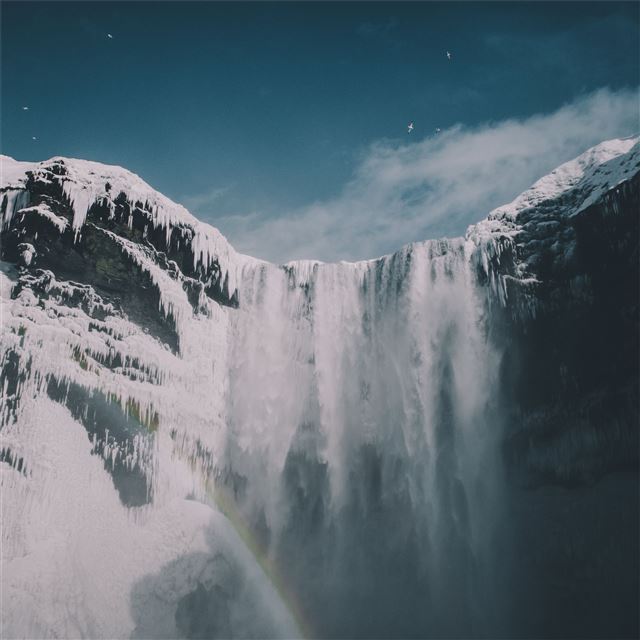 1024x1024 blue sky waterfall snow iceland mountains - mountains iPad Wallpaper
